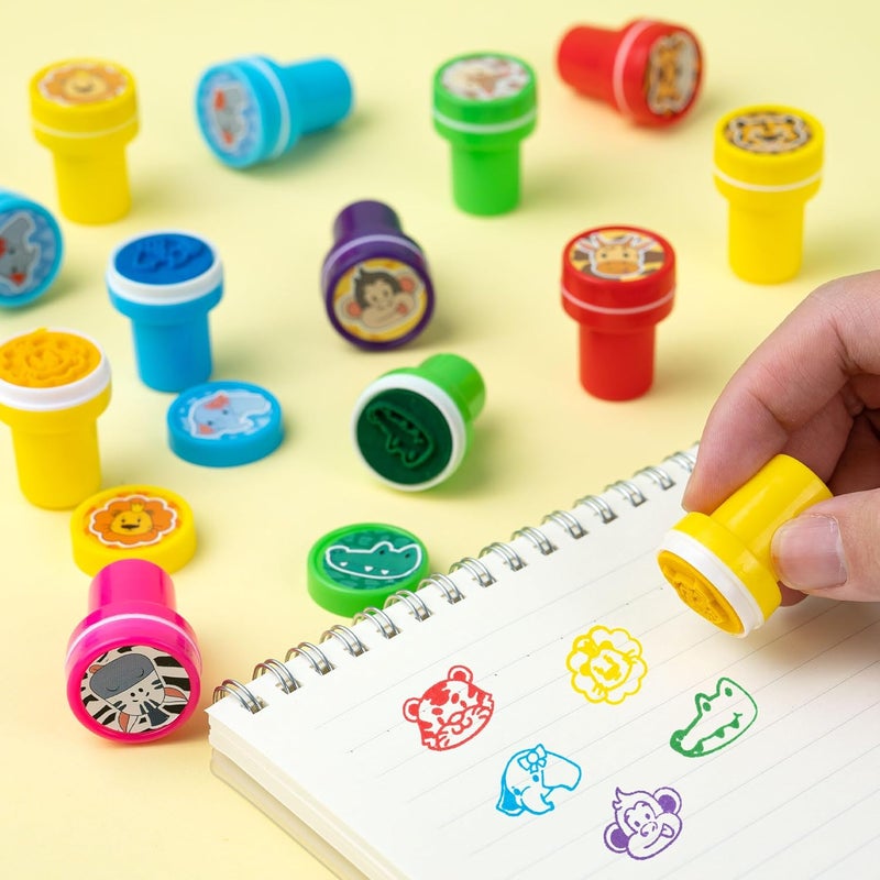 DMIGHT Jungle Safari Party Favors 20 PCS Wild Animals Stamps for Kids Birthday Gifts, Zoo Animal Stamps for Kids, Self Inking Stamps - Image 4
